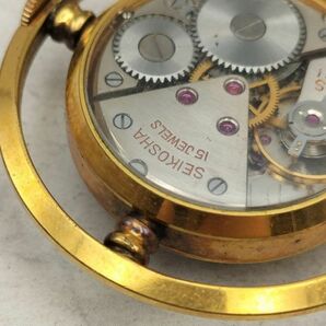 S52 1円～ 稼働品 セイコー SEIKO ユニーク 15石 手巻き 裏スケ ヴィンテージ アンティーク 懐中時計の画像4
