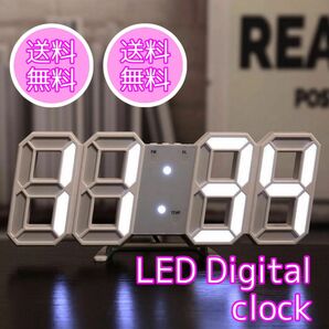 【即日発送】LEDデジタル時計 ホワイト 壁掛け時計 目覚まし時計 インテリア