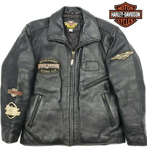 Многие эмблема ◆ Harley Davidson ◆ Кожаные гонщики куртка Black Men's M. Hon Skin Harley David Song Single Standing Cold