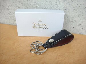 64305RT【本物保証】 Vivienne Westwood ヴィヴィアンウエストウッド インサイドカラー キーホルダー キーリング ネイビー 牛革 未使用品