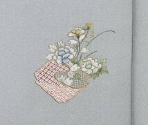 単衣 訪問着 正絹 薄いライトグリーン 総刺繍 菊 牡丹 華文 Lサイズ ki29307 美品 夏着物 レディース 6月9月10月シーズン 送料込み_画像8