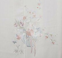 単衣 訪問着 正絹 クリーム 刺繍 花篭 菊 梅 笹 紅葉 SSサイズ ki29237 美品 夏着物 レディース シルク 6月9月10月シーズン 送料込み_画像5