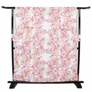 婦人用 浴衣 綿 白 赤 黄色 桜文 桜 紅葉 菊 LY3042 新品 フリーサイズ 夏着物 レディース ギフト 6月7月8月9月シーズン 送料込み