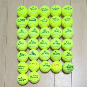 中古 テニスボール32球(セントジェームズ、ダンロップフォート、ダンロップHD、ブリジストンNX1等)