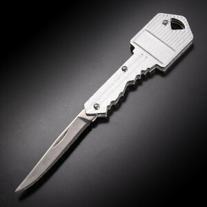 キーホルダーナイフ 鍵型 スチール [ シルバー ] カギ型 折りたたみナイフ 折り畳みナイフ キーナイフ ミリタリー