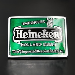 ベルトバックル Heineken ハイネケン 6.5×9.5 亜鉛合金製 ベルト用バックル ビール お酒 バー 交換用バックル