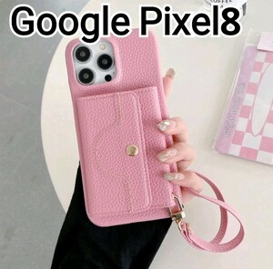 GooglePixel8 ケース　ピンク　レザー風　カードケース　ミラー付