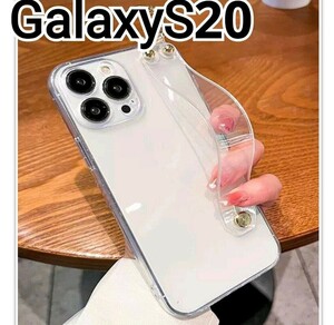 GalaxyS20 ケース　クリア　ベルト付き　ゴールドリング