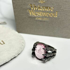 ヴィヴィアンウエストウッド ピンク カボション クロウ リング vivienne westwood 指輪 シルバー 激レア ピンクガラス 爪リングの画像2