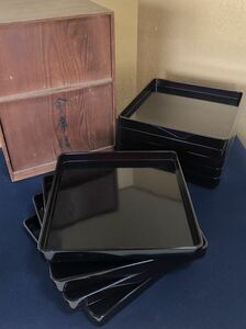 {R} wheel island paint . seat serving tray 9 customer wooden lacquer ware Meiji era tree box (240405B6)