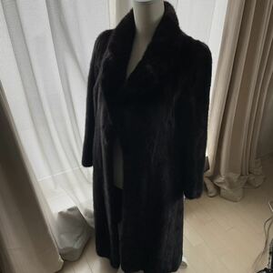 極美品 Oldest Furrier Yamaoka モトマチ山岡毛皮ロングコート ダークブラウン ミンク ロング 着丈110cm レディース アウター リアルファー