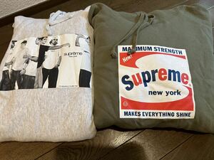 supreme hoodie2枚　SET カラー アシュグレー オリーブ 美中古　 サイズ　XL