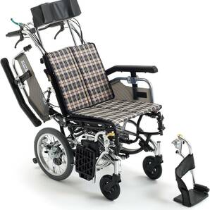 【超美品】リクライニング仕様コンパクト 車椅子 茶チェック SKT-8 Mikiの画像1