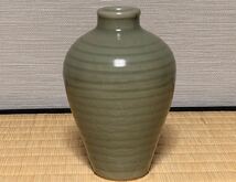 【時代 青磁陶器 】青瓷花入 徳利 花器 酒器 茶道具 骨董品 古玩_画像2