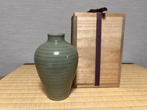 【時代 青磁陶器 】青瓷花入 徳利 花器 酒器 茶道具 骨董品 古玩