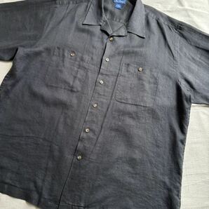 【100%リネン】USA vintage オープンカラー シャツ / XL ブラック ボックス ビンテージ T4-04036-9539の画像7