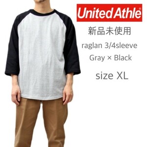 新品 ユナイテッドアスレ ラグラン 7分袖 Tシャツ グレー×ブラック XL United Athle 504501