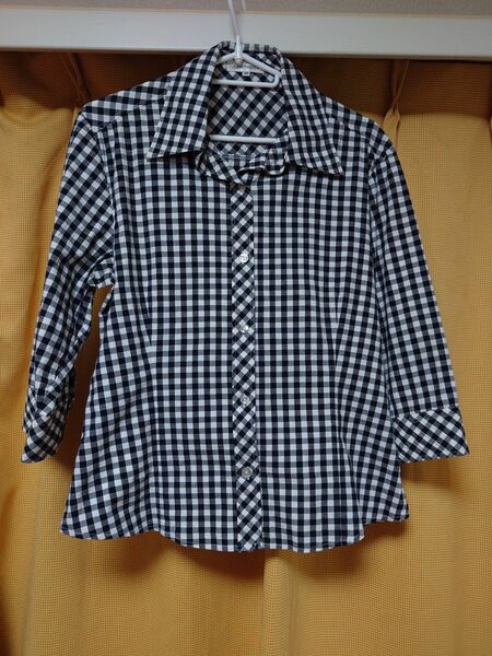 黒・白系 七分袖 ギンガムチェックシャツ １３号 一般的な中古品