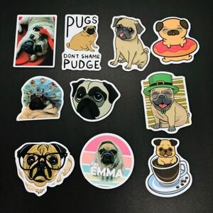 防水ステッカー　10枚セット　『 ペット　パグ　可愛い　犬　DOG PUGS 』　　(STK023)