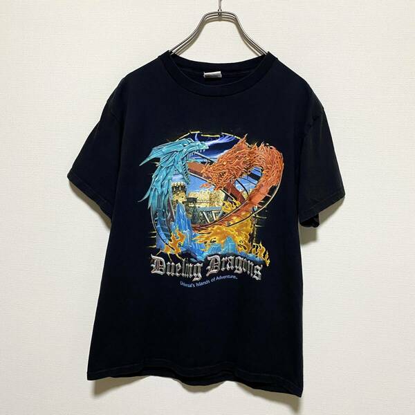 アメリカ古着　Dueling Dragons　デュエリングドラゴンズ　ユニバーサルスタジオ　半袖　Tシャツ　ブラック　【I60】