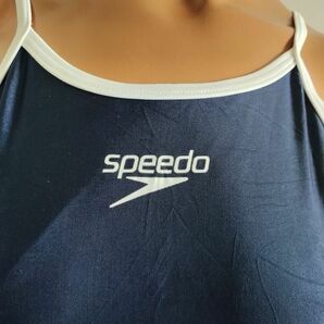 37*スピードspeedo女子競泳水着160(Lサイズ程度）★光沢濃紺ネイビー・白ホワイトパイピング★大きいサイズ男性もの画像4