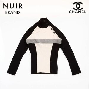 シャネル CHANEL ニット 2003年 ココマークボタン ブラックxアイボリー