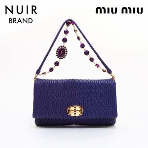 ミュウ ミュウ Miu Miu ショルダーバッグ 3WAYショルダーxクラッチビジューチェーンマテラッセ ネイビー