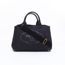 【全品20%OFFクーポン】 プラダ PRADA トートバッグ デニム ブラック_画像2