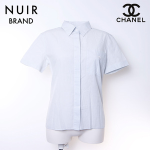 [ all goods 20%OFF coupon ] Chanel CHANEL short sleeves shirt stripe cotton blue group 