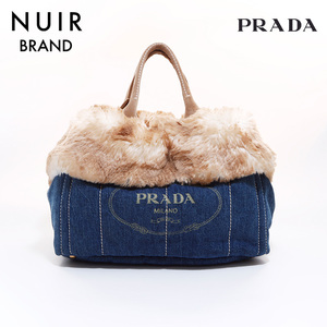 プラダ PRADA トートバッグ カナパ デニム ファー ブルー