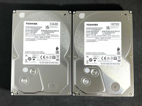 【送料無料】 　2個セット　★ 6TB ★　TOSHIBA　/　DT02ABA600V　【使用時間：381 ｈ＆380 ｈ】2023年製　稼働少 3.5インチ内蔵HDD SATA