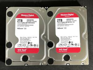 【送料無料】　2個セット　★ 2TB ★　WD20EFRX　/　WD Red　【使用時間：3962 ｈ＆ 39661 ｈ】　2019年製　Western Digital RED　良品