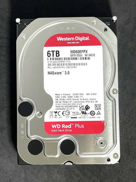 【送料無料】　★ 6TB ★　WD Red　/　WD60EFPX　【使用時間：373ｈ】2023年製 Western Digital RED　稼働少　3.5インチ 内蔵HDD SATA