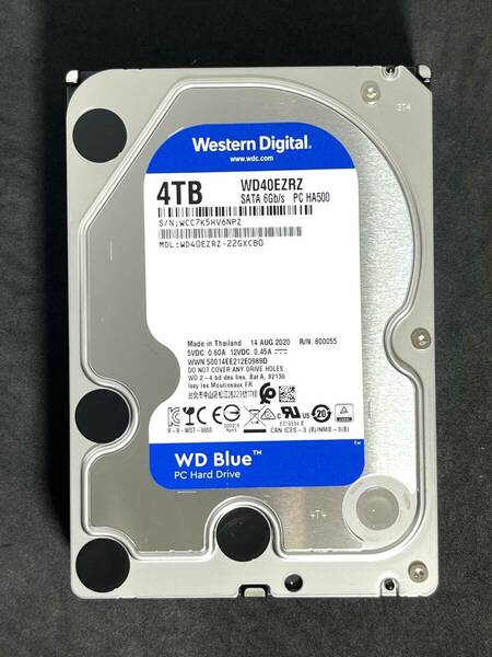 【送料無料】　★ 4TB ★　WD Blue　/　WD40EZRZ　【使用時間：897 ｈ】2020年製　稼働少　3.5インチ内蔵HDD　Western Digital Blue　SATA