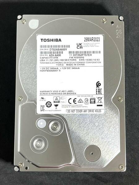 【送料無料】　★ 6TB ★　TOSHIBA / DT02ABA600V　【使用時間： 3568 ｈ】　2023年製　良品　3.5インチ内蔵HDD　SATA　AVコマンド対応