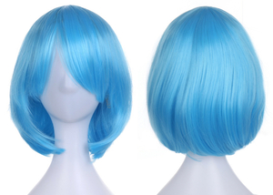  wig SET Halloween fancy dress Short Bob medium full wig lady's cosplay hair net stand attaching water blue 