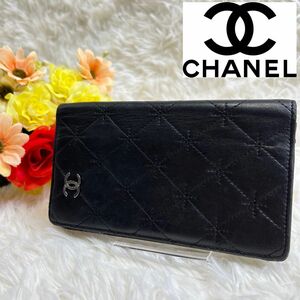 CHANEL シャネル 正規品 ココマーク レザー ブラック 黒　折り財布 長財布 レザー　ブラック　二つ折り　レディース