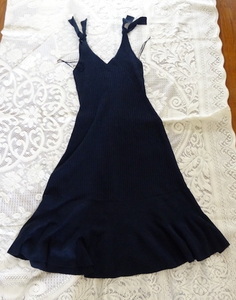  Club Monaco Club Monaco dark blue flax knitted One-piece S size beautiful goods 