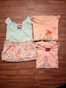 ディズニー　プリンセス　アリエル　Tシャツ　ワンピース　100センチ　女の子　ガールズ服　３枚セット