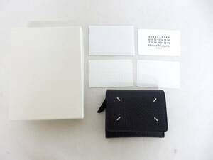 172H821D◆【美品】Maison Margiela メゾンマルジェラ SA3UI0010 ZIP COMPACT TRI FOLD WALLET 三つ折り財布 レザー ブラック