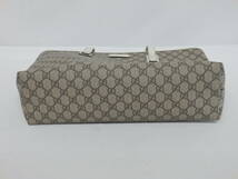 171H829D◆GUCCI グッチ 211137 GGスプリーム トートバッグ アイボリー系 PVC×レザー A4サイズ収納可 中古_画像4