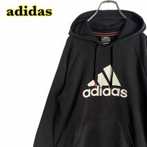 adidas アディダス スウェットパーカー プルオーバーパーカー ロゴプリント　黒　Oサイズ　【AY1627】_画像1