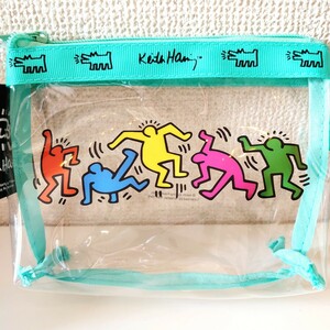 新品　未使用　Keith Haring キースヘリング クリア 台形 ポーチ 小物入れ ユニセックス 旅行 メイクポーチ bag ビニールクラッチバッグ　