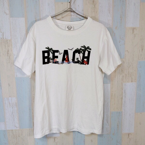 409 ハワイ　BEACH　Ｔシャツ　M　ホワイト コットン　刺繍