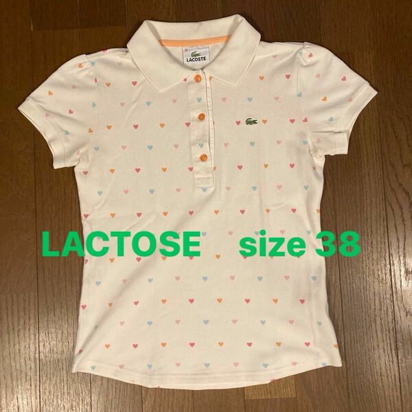 ■ラコステ ●LACOSTE ◆半袖ポロシャツ■レディース●サイズ表記38◎クリーム色◇ハート柄