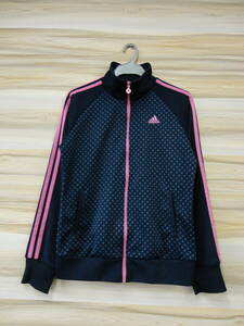 0957[ Honshu only free shipping ]adidas Adidas lady's outer jersey navy blue color × pink * dot pattern M size sport wear 