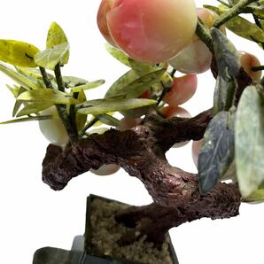 24D04-13N：玉石製 彫刻 桃の木 細工彫刻 置物 インテリア 玉石盆栽 オブジェ天然玉石製 飾り物 風水 縁起物 中国美術 骨董 現状渡の画像8