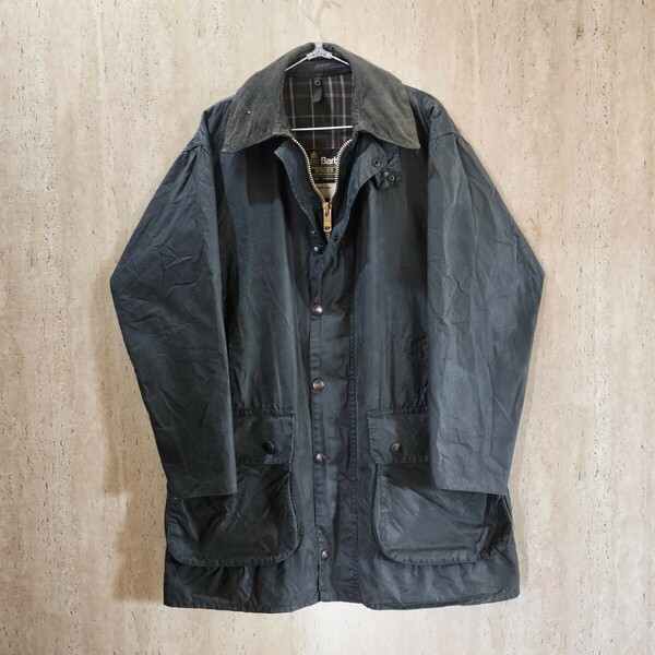 80s 1984年　 BARBOUR border c40 ターコイズ　ネイビー　 2クレストバブアー　ボーダー　2クラウン　ykk棒ジップ