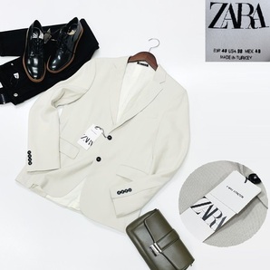 ZARA アイボリー ストレッチ長袖ボタンジャケット タグ オフィスカジュアル アウターメンズ 通勤フォーマル二次会 デイリー ザラ