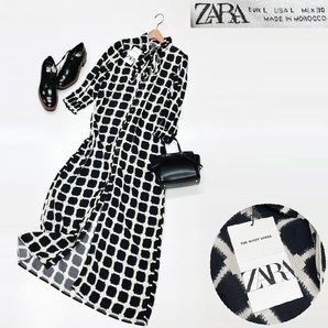 未使用品 /L/ ZARA ワンピース ドレス レディース タグ カジュアル チェック 幾何学 フェミニン 大人可愛い総柄 ガーリー デイリー ザラ